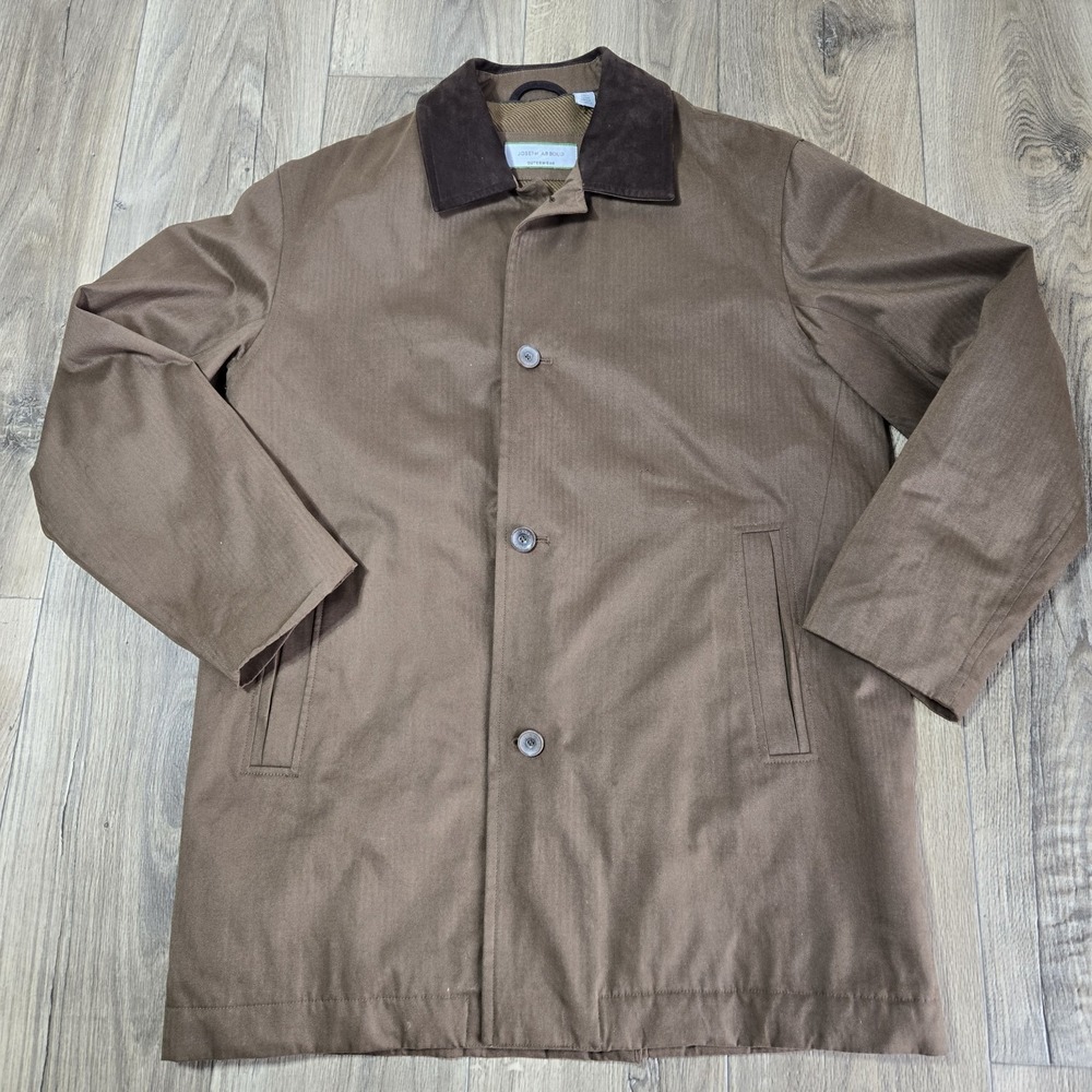 Joseph Abboud Long Brown Rancher's Coat, Men's Size L Missing Top Collar Button